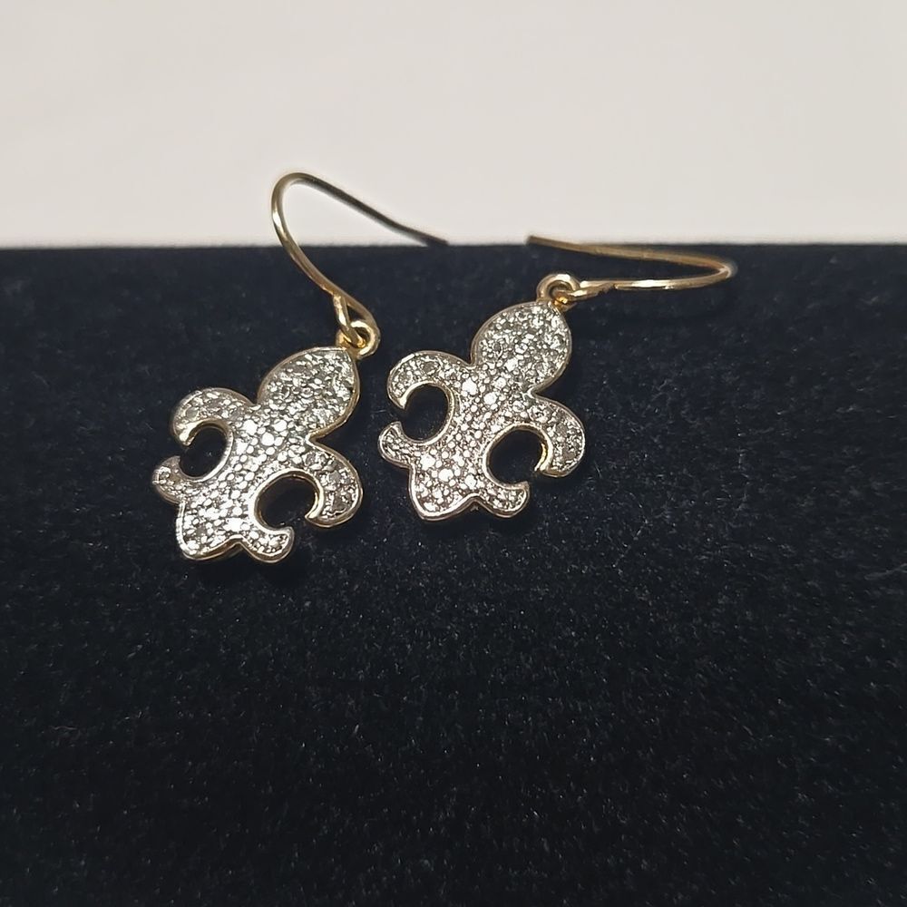 Gold and Diamond Fleur De Lis Earrings